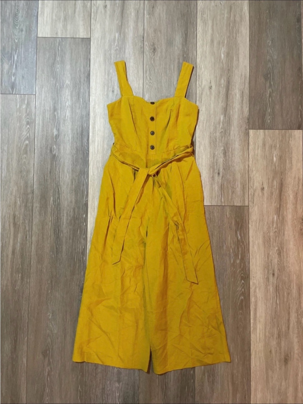 Ann Taylor Factory Mustard Yellow Button-Front Jumpsuit